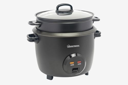 Hometronix 2.8L Rice Cooker with Thermostat – Matte Black, Non-Stick Inner Pot, Keep Warm Function, Glass Lid, Measuring Cup & Steam Tray – Perfect for Fluffy Rice, Vegetables & One-Pot Meals