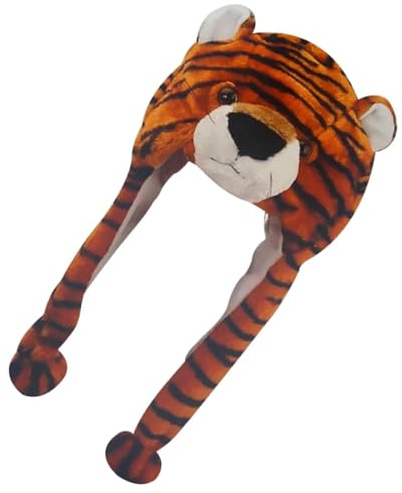 HOOTNEE Bonnet Tigre Décoratif Garçon et Filles, Taille Unique, Chapeau en Peluche Marron, Chapeau Élastique Confortable, Accessoire Fête D’Anniversaire et Carnaval, Couvre-Chef Animal