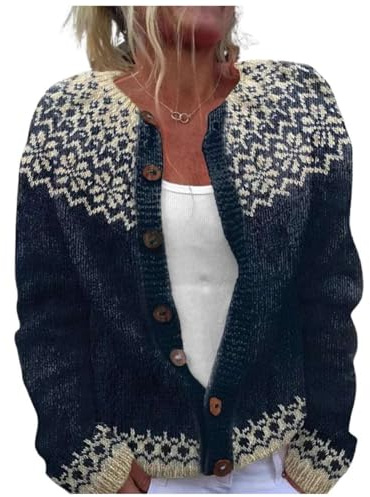 Fairisle Cardigans for Women UK Christmas Tree Jumpers Cozy Nordic Sweater Norwegian Long Sleeve Open Front Knitwear V Neck Holiday Cardigan Autumn Winter Xmas Pullover Tops Ladies Cardigans Size