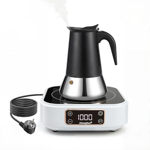 Mini placa de inducción con cafetera moka, placa de inducción de 1000 W de 1 zona, placa de inducción con 7 niveles de potencia, placa eléctrica de inducción para autocaravanas y camping AJ350 (18F)