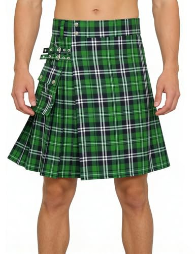 Tenue de la Saint Patrick pour homme - Kilt écossais médiéval - Jupe plissée - Tartan irlandais vintage - Jupe traditionnelle steampunk gothique - Vêtements tendance