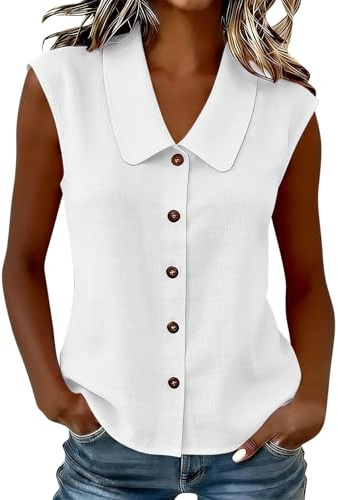 Blouses for Women UK,Ladies Sleeveless Button-Down Shirt Casual Loost Fit Peter Pan Collar Blouses Shirts for Women Fashion Solid Color Women's Summer Tops for Beach Work Daily Wear