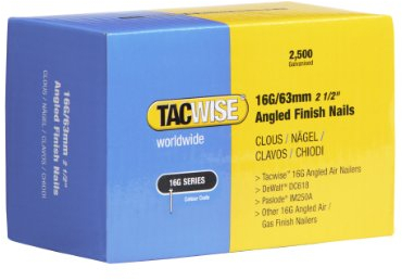 TACWISE Type 16G / 63 mm Galvanised Angled Finish Nails, 20° Inclined, Pack of 2500