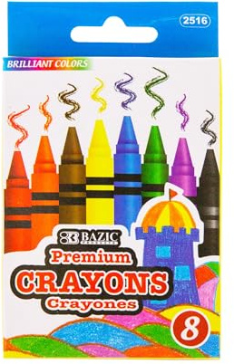 BAZIC PRODUCTS Crayons 8-Count, Assorted Colors Coloring Crayon Set, Non Toxic Drawing Crayons for School Art, Gift for Artist (8/Pack), 1-Pack