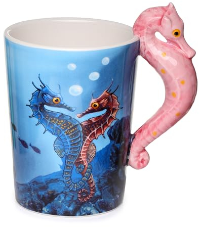 Puckator SMUG07 Mug avec Anse Design Hippocampe Céramique Bleu/Rose, Taille Unique