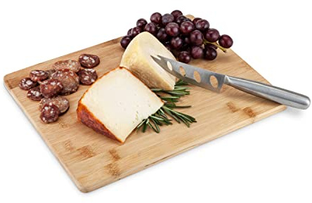 True Appetize Bamboo Cheese Board and Stainless Steel Knife Set, Serving Tray, Charcuterie Boards Accessories for Wedding, Housewarming, 12.5 x 9.75