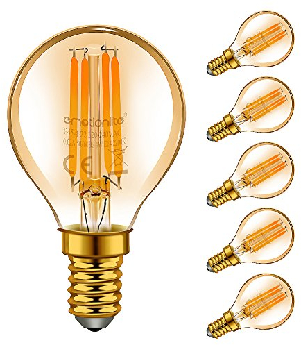 Emotionlite E14 LED Vintage Lampe,LED Filament Glühlampen,4W (40W Equivalent),Bernstein Glühen,2200K,E14,Golfball P45/G45,6 Stück