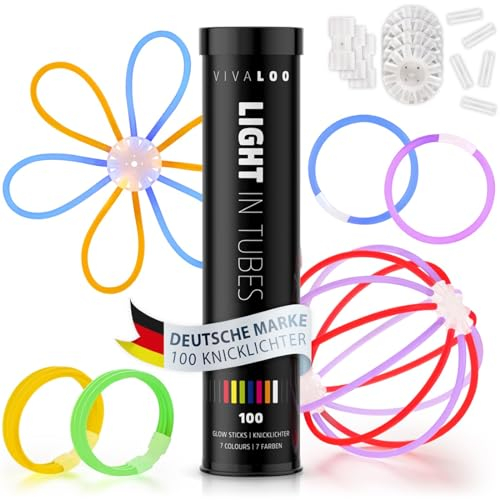 Vivaloo 100 Knicklichter Party Set 7 Farben inkl. Verbinder - Leuchtstäbe mit Verbinder für Leuchtarmbände, Party Brillen, Bälle usw. - Deko & Festival Zubehör - Lichter Neon - Deko