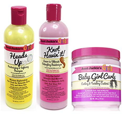 Aunt Jackies Girls! Haarpflege-Set für Mädchen, lockiges/krauses Haar, Pflege, Reiniger, feuchtigkeitsspendend, 3 Stück