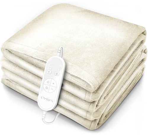 sinnlein® Chauffe-lit Surmatelas Chauffant | 200 x 180 cm | crème | Couverture Électrique avec Arrêt Automatique | 9 Niveaux de Température | Affichage Digital