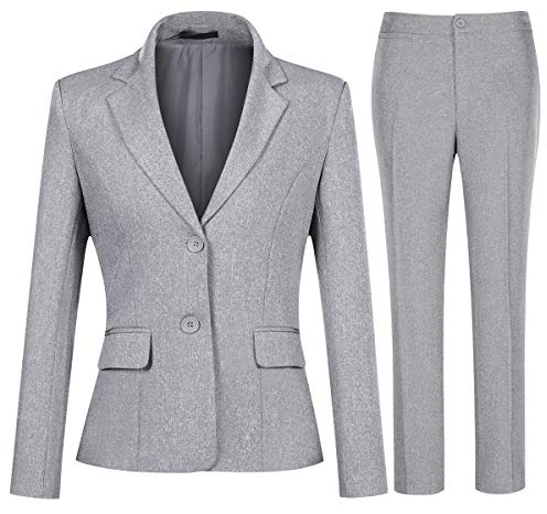 YYNUDA Tailleur 2 pièces Femme Travail Décontracté Bureau Blazer Pantalon Deux Boutons Costumes de Veste Formelle Gris L
