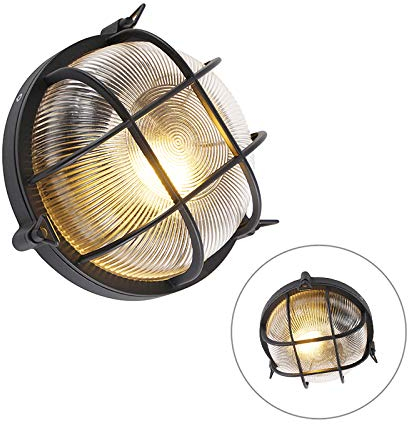 Qazqa - Industrie I Vintage I Industrie I Vintage I runde Außen Wandleuchte schwarz IP44 - Noutica I Außenbeleuchtung - Aluminium Rund - LED geeignet E27