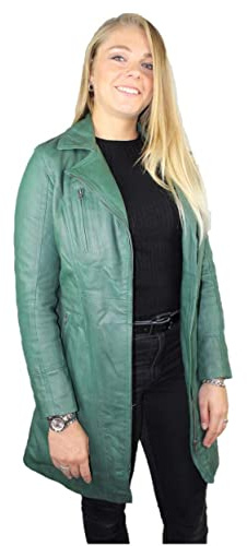 URBAN 5884 JANICE Ladies | Chaqueta de Cuero Mujer |Elegante Chaqueta de Piel de Cordero Suave para Mujeres | Modelo largo | Verde | XL