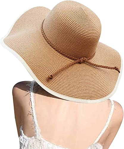 DRESHOW Sombrero Plegable de Verano para Mujer con Ala Ancha - Sombrero de Playa UPF 50+