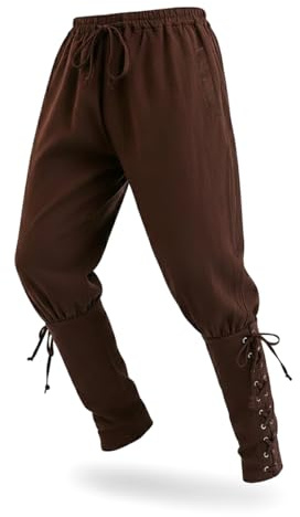 CoolChange Pantalon médiéval pour costume de LARP, de chevalier ou de pirate | avec laçage sous les jambes | Marron | Taille : L