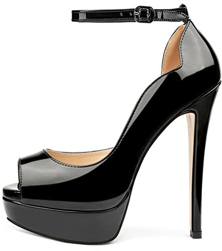 MERUMOTE Women's Peep Toe Platforms High Heels Dress Party Pumps 6 inch Heels Black 8US