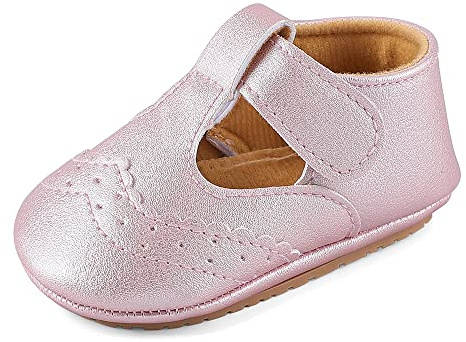 LACOFIA Scarpe Primi Passi per Bambino Scarpe Battesimo Neonato Antiscivolo Scarpe Eleganti Cerimonia Rosa 12-15 Mesi