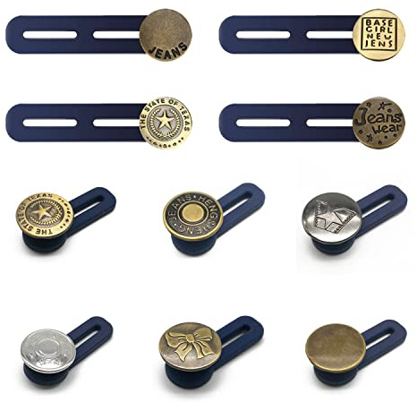 Ensemble de 10 pièces d'extenseur de bouton de pantalon, extenseur de bouton élastique, bouton de jean réglable, détachable, bouton en métal, peut être utilisé les jeans, les robes, les pantalons