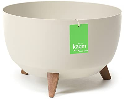 KAGM Blumentopf, Pflanzschale mit Füßen, runde Blumenschale, Blumenkübel, Pflanzkübel, Pflanzgefäß für Balkon, Wohnzimmer, Ø 39,5cm Hellbeige