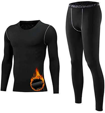 Ropa Interior Térmica Hombre, Funcional Conjuntos Térmica Transpirable Cálido Camiseta Manga Larga y Malla Pantalon Térmicos Elástica Deportivos Capa Base para Otoño Invierno Esqui Running Ciclismo