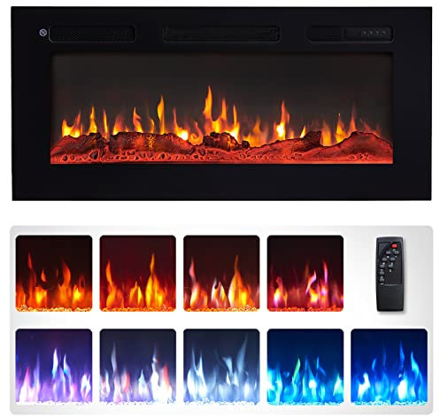FlameKo Wilton 36/92cm Electric Fireplace, Wall Mounted, Recessed, 9 Colour Flame Effect, Media Wall Compatible, 900W - 1800W Heater, Remote Control