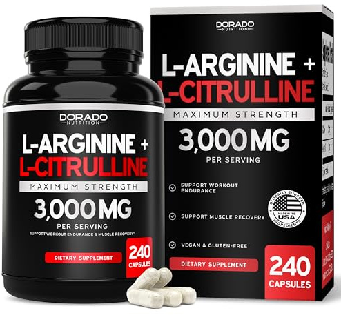 L Arginine L Citrulline Supplement 3000mg (240 Capsules) Nitric Oxide Pills for Men - Stamina, Endurance, Performance for Workouts - NO Supplements for Men - Gluten Free, Non-GMO, Vegan Capsules