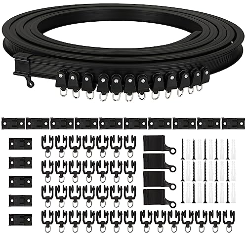 JMIATRY 5M Flexible Bendable Ceiling Curtain Track, 16.4FT Curved Curtain Rail Track, Black Curved Ceiling Wall Mounted Curtain Track Bay Window Curtain Pole for Curtain Rail with Track Curtain System