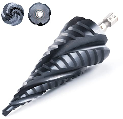 toolant Four Spiral Flute Cobalt Step Drill Bit(Pro Max), 4-32mm Impact Ready Four Spiral Flutes Unibit Step Bit, 1/4 Hex Shank Unibit for Metal, Stainless Steel, Aluminum, Wood, Plastic