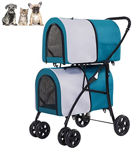 PJDDP 2 Etagen Hundewagen Haustiere mit 2 abnehmbaren Tragetaschen, 4 Rädern, Faltbarer Hundewagen, Katzenwagen für 2 Katzen, Reiseträger für kleine, mittelgroße Katzen und Hunde