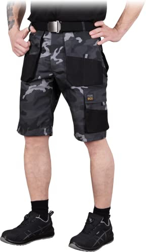 REIS FORECO-TS MOB Pantaloni Corti da Lavoro Uomo | Pantaloni Cargo | Pantaloncini di Sicurezza | Camouflage-Nero | Taglia: S