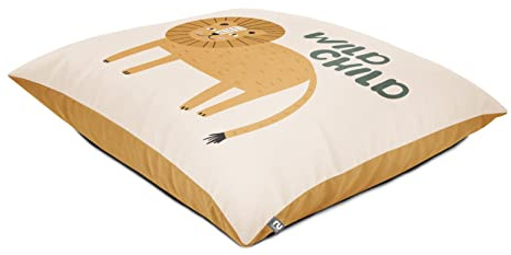 rucomfy Beanbags Kids Large Square Floor Cushion Bean Bag. Perfect for Chidrens Bedroom or Playroom. Giant Plush Pillow for Child with Filling. Machine Washable - 70 x 70cm (Safari Friends Lion)