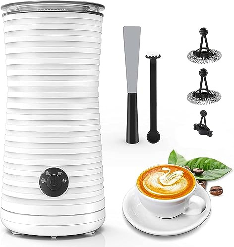 Elektrisk mjölkskummare 4-i-1, mjölkskummare för varmt och kallt mjölkskum, automatisk med 4 lägen, halkfri design, 400 W, 240 ml (vit)