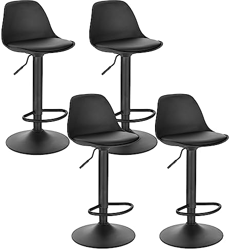 EUGAD Barhocker 4er Set, für Bar Küchen & Esszimmer, 360° drehbarer höhenverstellbar, Barstuhl mit Rückenlehne Fußstütze, aus PU, Schwarz