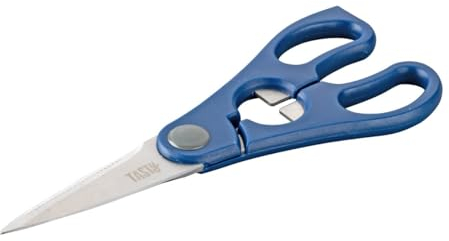 Tasty Forbici da cucina – Forbici per la casa in acciaio inox premium con leva-capsule, 20 x 8 cm, ideali per tutti i lavori di taglio in cucina e casa, grigio/blu/argento