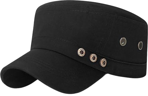 YeeHeen Unisex Cadet Army Cap Adjustable Flat Top Cap Washed Cotton Military Hat Baseball Cap Black 3