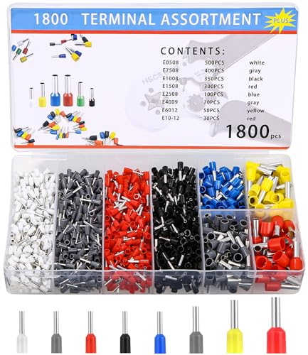 1800 Embouts de Câble Isolés, Embouts de Câble Set, 0,5 mm² – 10 mm², Cosse à Sertir Viroles Connecteur, Embouts de Câble Isolés pour Connexion de Fils