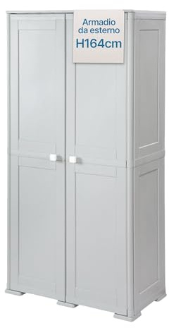 Tomaino - Armario Escobero de Exterior Con 2 Puertas y 4 Compartimentos - Mueble Para Balcón, Jardín, Garaje - Simplex Gris