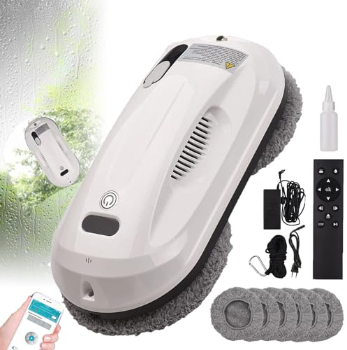 YhsPkh Robot Aspirador De Ventanas con Aplicación (Succión De 2800 Pa), Control Remoto Inteligente para Limpieza De Vidrios, Capacidad del Tanque De Agua: 35 Ml