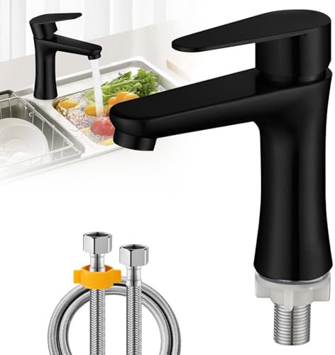 Robinet De Salle De Bains, Mitigeur Lavabo, Robinet Salle Bain Robinet Lave Main Mitigeur De Lavabo En Acier Inoxydable Robinet D'eau Froide Robinet De Lavabo Avec Tuyaux Pour Toilettes Salle De Bain