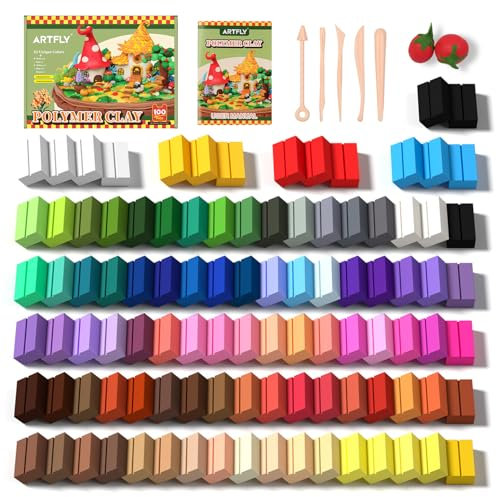 ARTFLY Polymer Clay, 100 Colors Clay Kit, 82 Unique Colors & Extra Basic Colors Oven Bake Modeling Clay Kit with Sculpting Tools and Jewelry Accessories, Non-Toxic, Ideal DIY Gifts for Adults & Teens