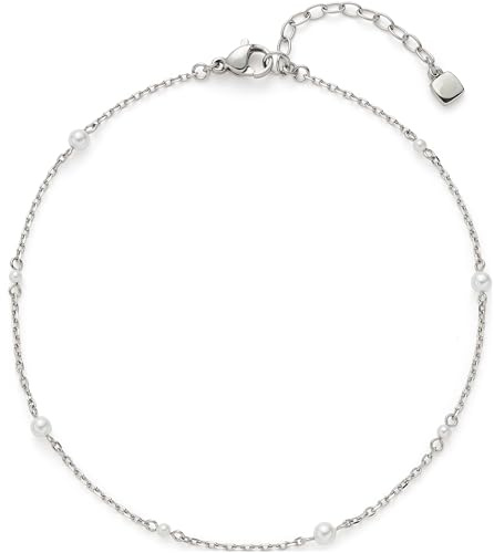 JEWELS från LEONARDO fotkedja Ciao Navina • Fotkedjor av silverfärgat rostfritt stål • vita pärlor rader längs den känsliga ankarkedjan med jämna mellanrum • 24–28 cm längd • 025017, Eine Grösse,