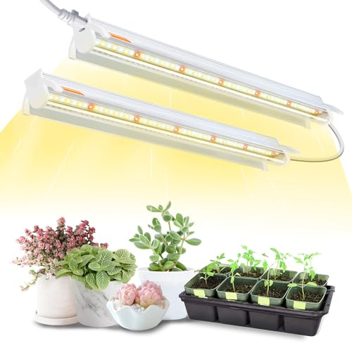 ANPSSSEN Lampes pour plantes T5 pour plantes d'intérieur, 42cm pack de 2 (10W x2) lampes LED plein-spectre pour plantes avec réflecteurs pour semis, lampes de croissance pour étagères/rayonnages