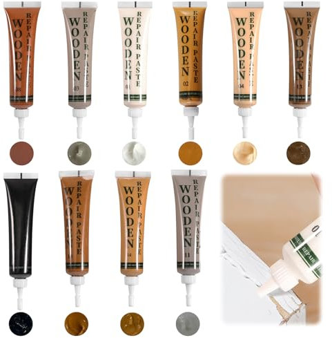Silkwish Holz Möbel Reparaturset - 10 Farben Holzspachtelmasse für Laminat, Parkett & Möbel - Flüssiges Holzkitt Reparatur (Weiß, Schwarz, Eiche, Buche) | Reparatur von Kratzern, Löchern & Rissen