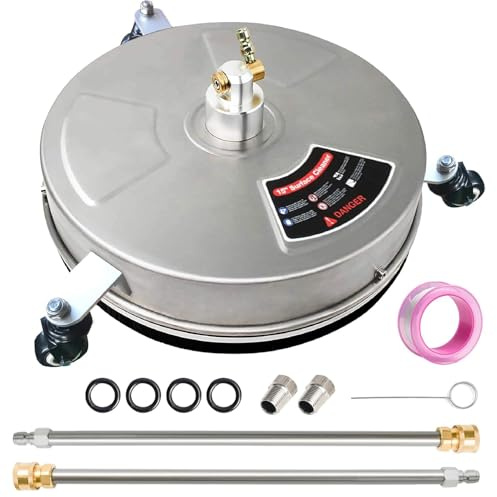TINMAGI 35,6 cm Hochdruckreiniger-Oberflächenreiniger Aufsatz mit 4 Rädern, 1/4 Schnellverbinder, 2 Verlängerungsstab, 2 Ersatzdüsen, Pressure Washer Surface Cleaner für Einfahrten Gehwege, 4000 PSI