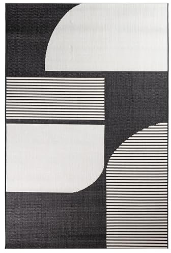 Primaflor Flachgewebter Teppich Eldorado | Zen Lines | 120x170cm | Für Innen & Außen | Outdoorteppich Schwarz-Weiß