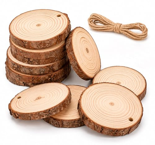 12 Pcs Discos de Madera Redondos, 7-8 cm Discos de Madera Manualidades sin Acabado Decorativos para Bricolaje Posavasos Tallado Grabado Láser Pintura Bodas Mesa Decoración