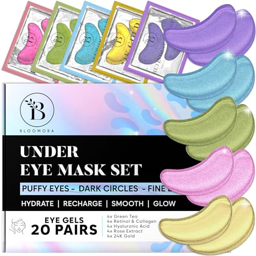 BLOOMORA Variety Under Eye Gel Patches (20 Pairs) - Masks for Puffiness & Dark Circles - Collagen Eye Patches