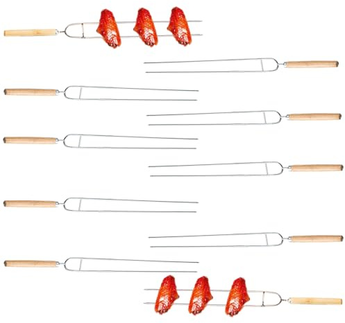 Pinchos para barbacoa, pinchos reutilizables con mango de madera, 40 cm de longitud, accesorios para barbacoa, para carne, pescado, camping, herramientas de cocina al aire libre
