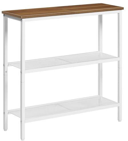 HOOBRO smalt konsolbord, sidobord med 2 hyllor, soffbord, hall, entré, vardagsrum, sovrum och kontor, vit och valnöt EWH73XG01