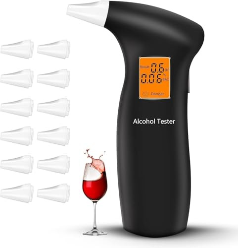 RUTIDA Breathalyzer & Alcohol Tester with 12 Mouthpieces, Professional Breathalysers Portable Alcohol Breath Tester with Digital LCD Display